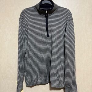 Banana Republic Gray Striped Mock Neck Stretch Pima Cotton Pullover